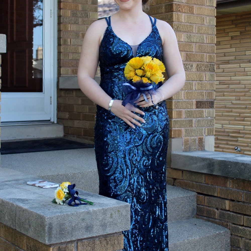Navy Sequin Prom Dress